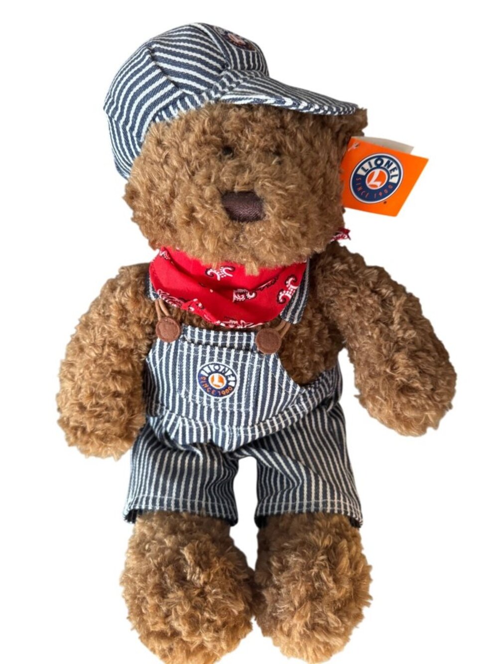 Lionel Conductor Teddy Bear Plush Toy In Striped Overalls & Hat Vintage Collecti